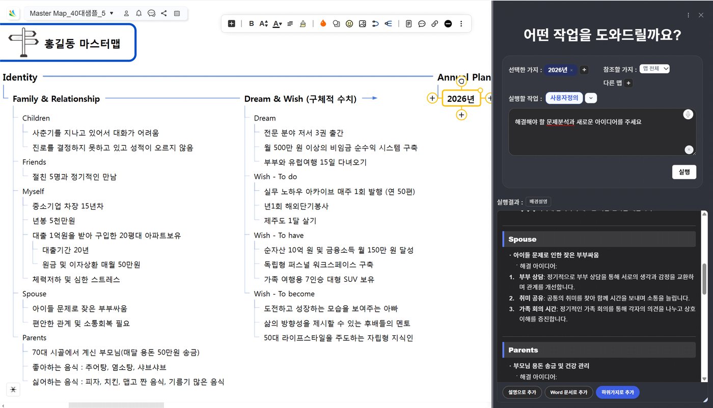 맵 전체의 맥락을 고려한 결과 생성 화면