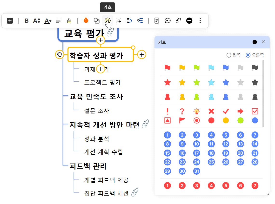가지 편집 메뉴를 선택한 가지 옆에 표시 화면